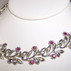 Vintage red crystal leaf styled choker